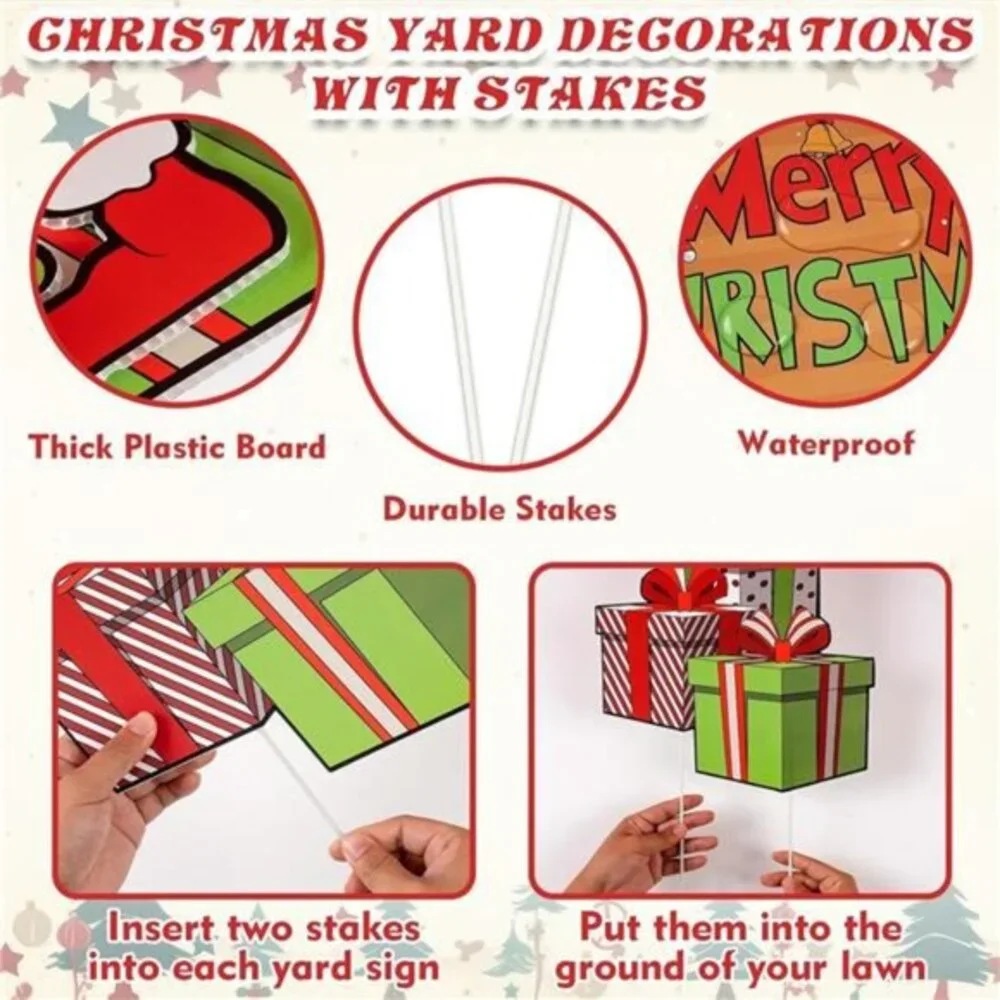 4 Pcs Christmas Yard Signs Stakes Outdoor Decorations  Large‎ Decorations Signs